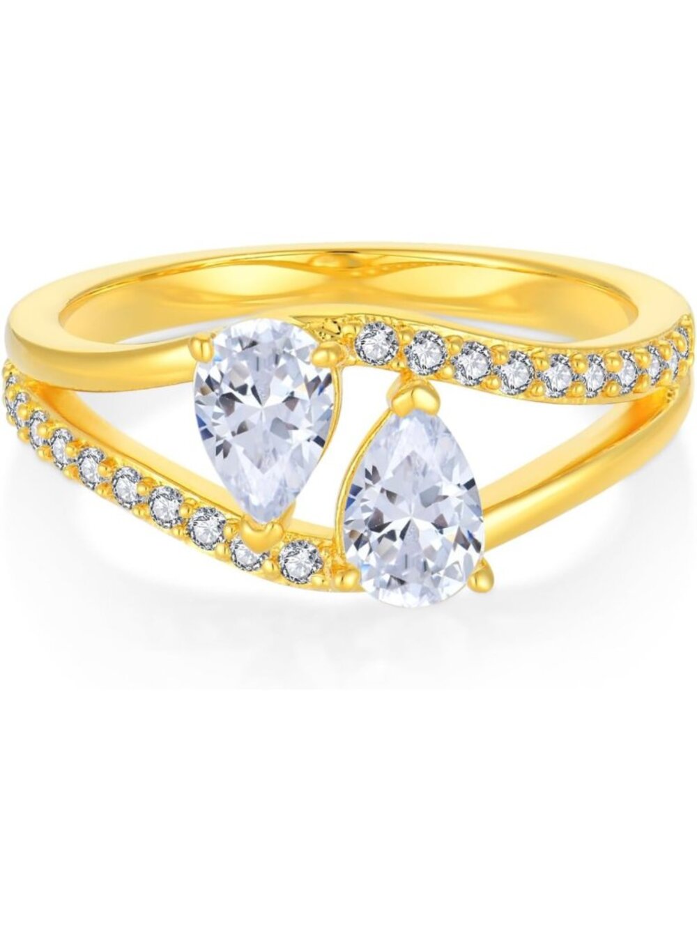 Stunning 18K Gold Plated Teardrop Engagement Ring, White Cubic Zirconia, Size